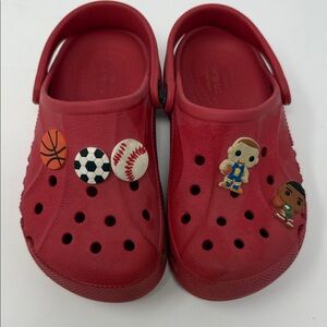 Kids Crocs Red with Sports Charms Size J1